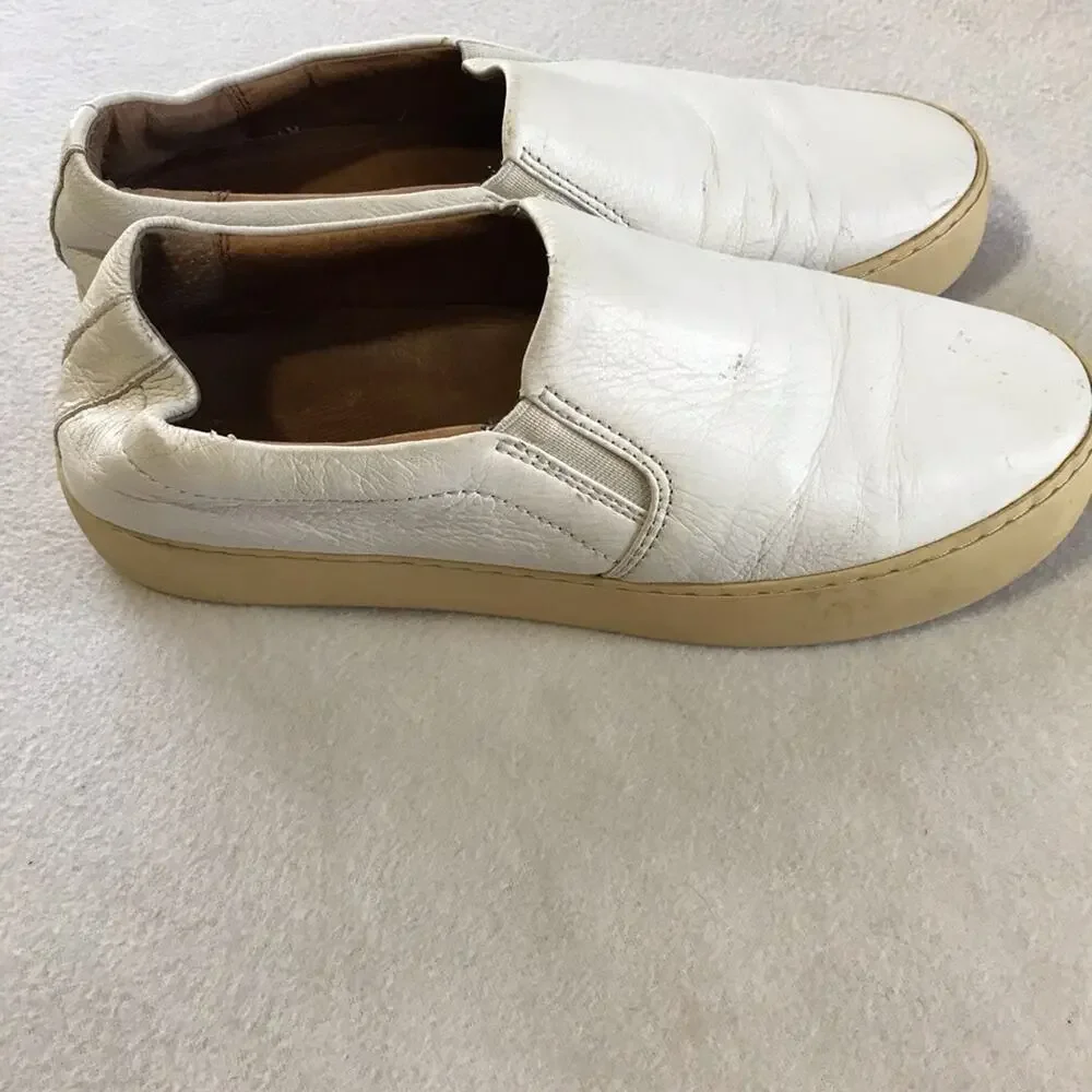 Frye womens 8 white leather slip on loafers sneakers casual athleisure minimal